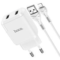 Мережевий зарядний пристрій Hoco N7 Speedy dual port charger set Lightning ( EU ) White