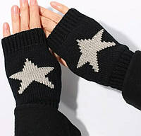 В'язані мітенки із зіркою, рукавички рукавиці без пальців. Трендові мітенки аніме із зірочками У2К