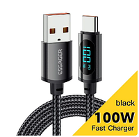 Кабель Essager USB на Type C 100W с цифровим дисплеем 2 м Черный