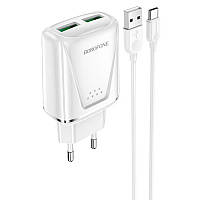 Зарядный блок со шнуром Type-C Borofone BA54A Wide road QC3.0 (2USB)