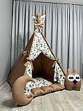 Вігвам для дітей Індіанці на коричневому БОНБОН з Кошиком Повний комплект, вігвам для хлопчика, дитячий будиночок, дитячий намет, фото 5