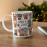 Кружка белая керамическая с прикольным милым принтом Love Dogs 330 мл, креативная чашка для кофе на подарок