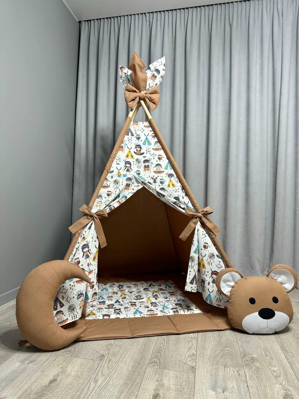 Вігвам для дітей Індіанці на коричневому Повний комплект, дитячий вігвам, вігвам дитячий, дитячий будиночок, вігвам для дівчинки, фото 1
