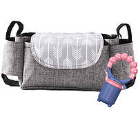 Набор многофункциональная подвесная сумка для коляски 35 х 11 х 15 см Серая и ниблер Розовый (n-1404)
