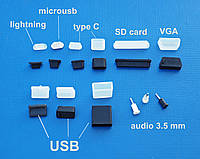 Захисна заглушка для micro usb, type C, lightning (iphone), VGA, USB, SD card и аудіо роз'єму 3.5mm