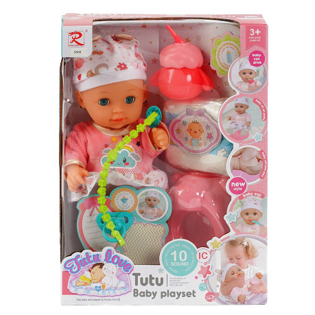 Пупс "Tutu Baby playset" музичний чіп, характерні звуки та фрази, заплющує очі, аксесуари, в коробці (9560), фото 1