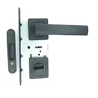 Комплект дверних ручок із замком і накладкою TRION LIBERA 74 AL-AL MB black (магнітний замок)