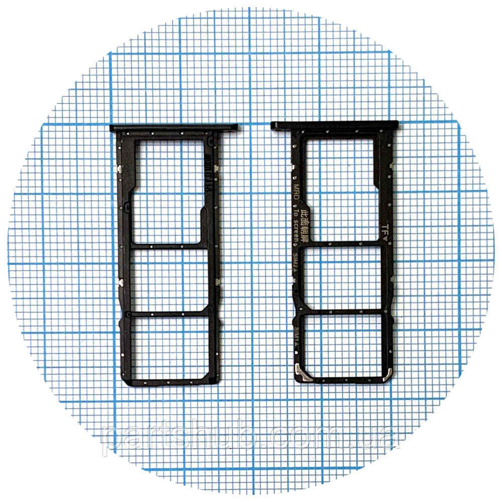 Тримач SIM карти та карти пам'яті Huawei Y6 2019, Y6 Prime 2019, Y6 Pro 2019, Y6s 2019, Honor 8A, 8A Pro, 8A Prime чорний на 2 SIM