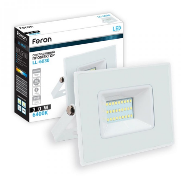 Світлодіодний прожектор Feron 30W 6200К 220V IP65, білий