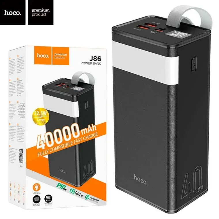 Зовнішній акумулятор PowerBank HOCO J86 40000mAh /2USB/Type-C/ PD/QC3.0/22.5W/ black