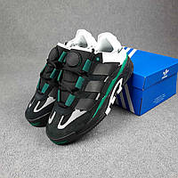 Мужские кроссовки Adidas Niteball (чёрные с зелёным и белым) рефлективные спортивные осенние кроссы О10831