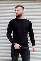 Чёрный свитшот мужской трикотаж с кожаными вставками L