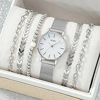 Жіночий набір браслетів і годинник в сріблястому кольорі, біжутерія