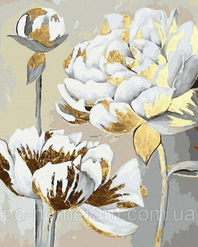 Картина за номерами Білі піони (золоті фарби) (JX1048) 40 х 50 см