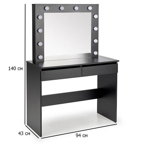 Черный туалетный столик с зеркалом и подсветкой Hollywood 94х43 см с ...