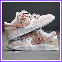 Кроссовки женские и мужские Nike SB Dunk Low White Pink / кеды Найк СБ Данк розовые