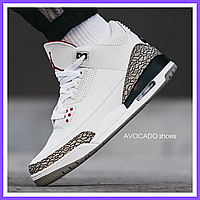 Кроссовки мужские и женские Nike Jordan 3 Cement White Grey / Найк Джордан 3 белые серые высокие