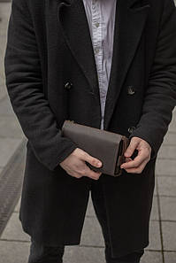 Чоловічий шкіряний гаманець Тревел, натуральна вінтажна шкіра, колір коричневый, відтінок Шоколад