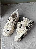 Мужские кроссовки Nike x Stussy Air Zoom Fossil (бежевые с чёрным) красивые молодежные кроссы текстиль NK016