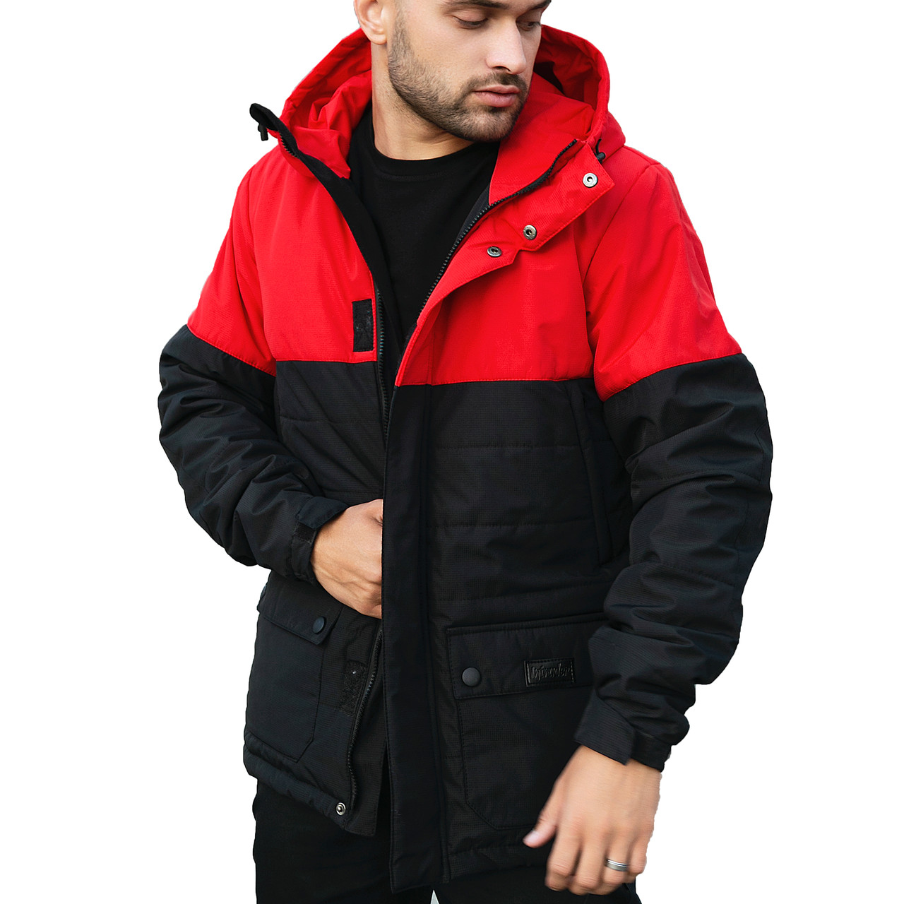 Мужская демисезонная куртка из капюшоном/ Куртка на осень для мужчин/ Водоотталкивающая курточка красно чёрная L - фото 1 - id-p1925211081