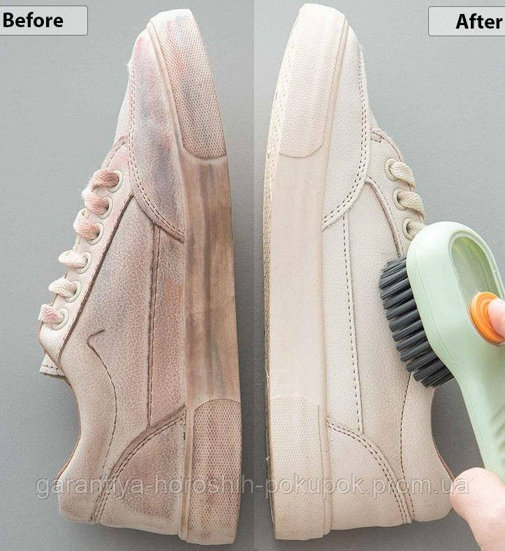 Щетка для чистки одежды и обуви 17х4.5см Мятная, многофункциональная щетка с дозатором моющего средства (GA) - фото 6 - id-p1925198198