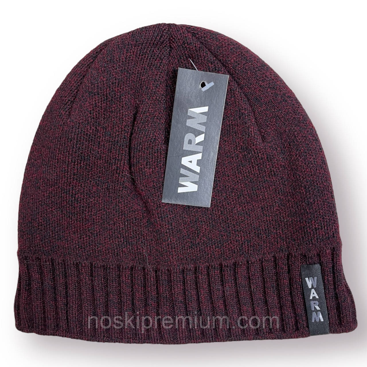 Шапка чоловіча "Рулік" вовняна на флісі без закота Warm розмір 54-58, бордо, 020148, фото 1