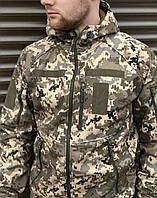 Чоловіча демісезонна куртка softshell піксель усу тепла піксельна на флісі