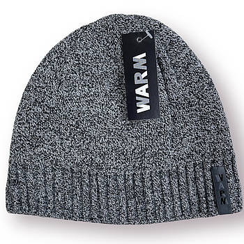 Шапка чоловіча "Рулік" вовняна на флісі без закота Warm розмір 54-58, сіра, 020149