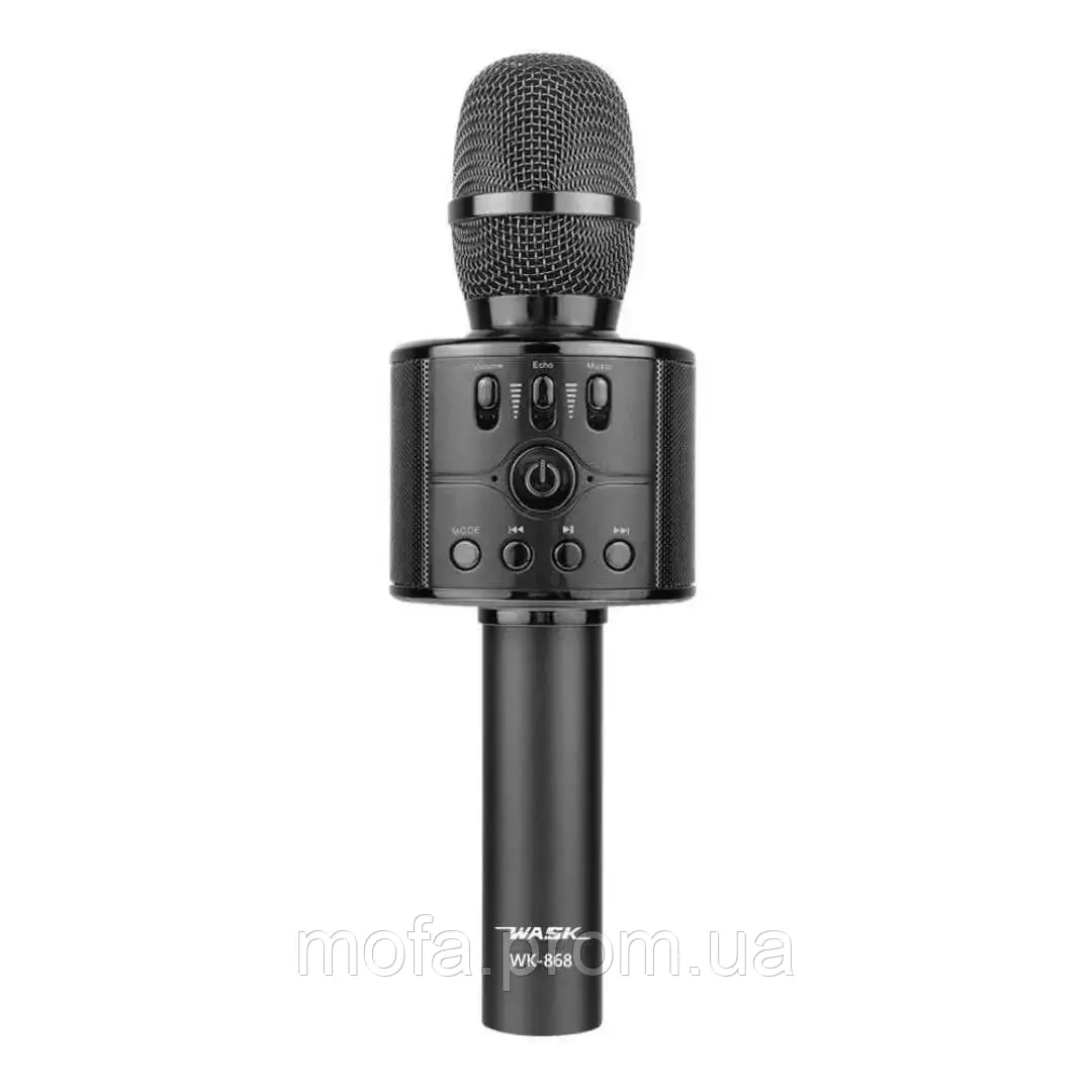 Портативный караоке микрофон с встроенными динамиками Wask WK-868 Black (Bluetooth, MP3, AUX, KTV) - фото 1 - id-p1925206047