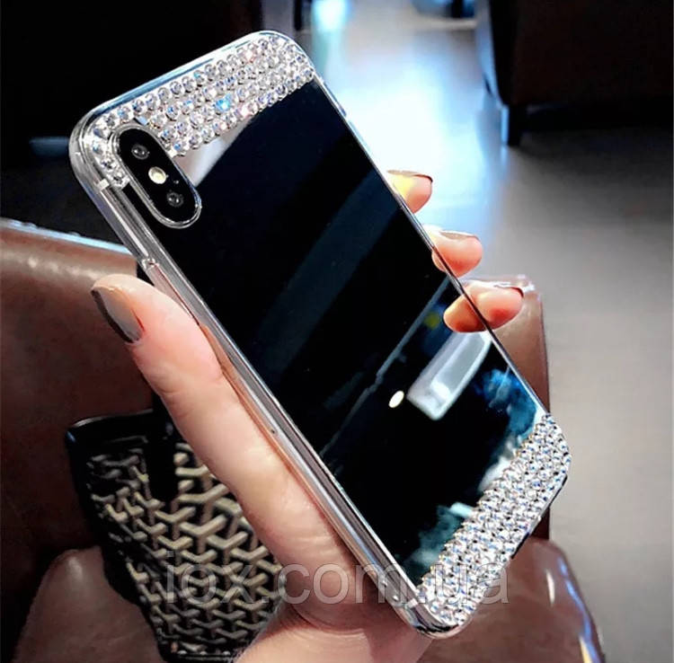 Дзеркальний золотий силіконовий чохол з стразами для iphone X XS