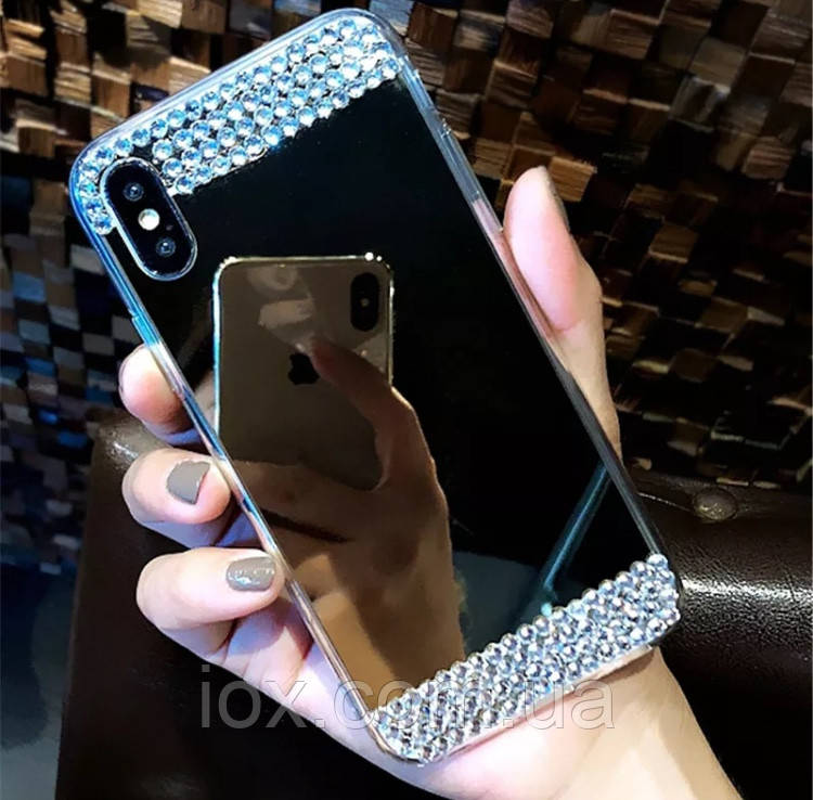 Дзеркальний золотий силіконовий чохол з стразами для iphone XS max