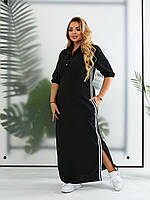 Жіноча довга сукня поло батал чорна спортивного стилю максі з рукавом жіноче довге чорне плаття