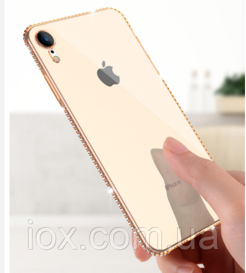 Силіконовий прозоро-золото чохол з камінням Сваровські для Iphone XR
