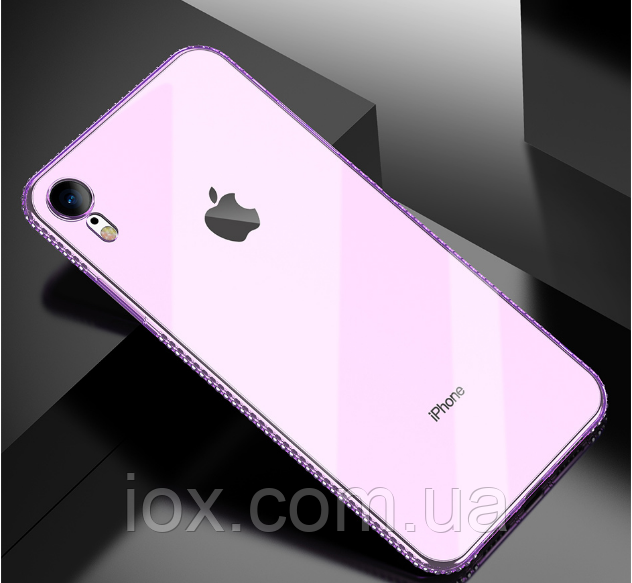 Силіконовий прозоро-рожевий чохол з камінням Сваровські для Iphone XR