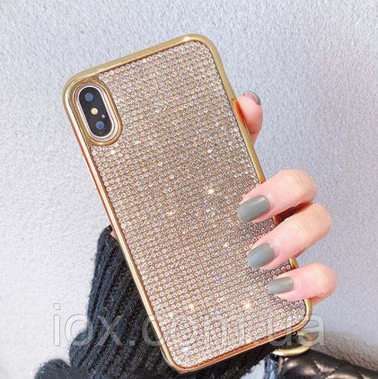 Золотий силіконовий чохол для Iphone X/XS з камінням Сваровські