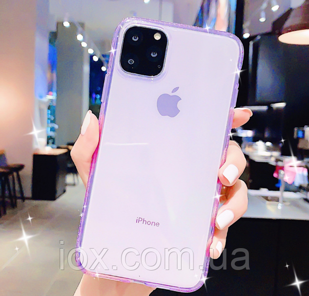 Силіконовий прозоро-лавандовий чохол з камінням Сваровські для Iphone 11 6.1 дюйма