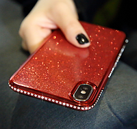 Силиконовый красный чехол с камнями Сваровски для Iphone X/XS 3в1