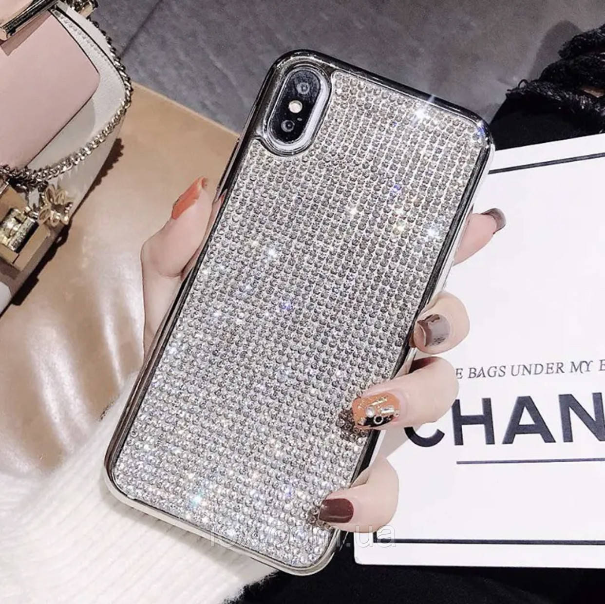 Силіконовий сереяний чохол із камінням Сваровскі для Iphone XR