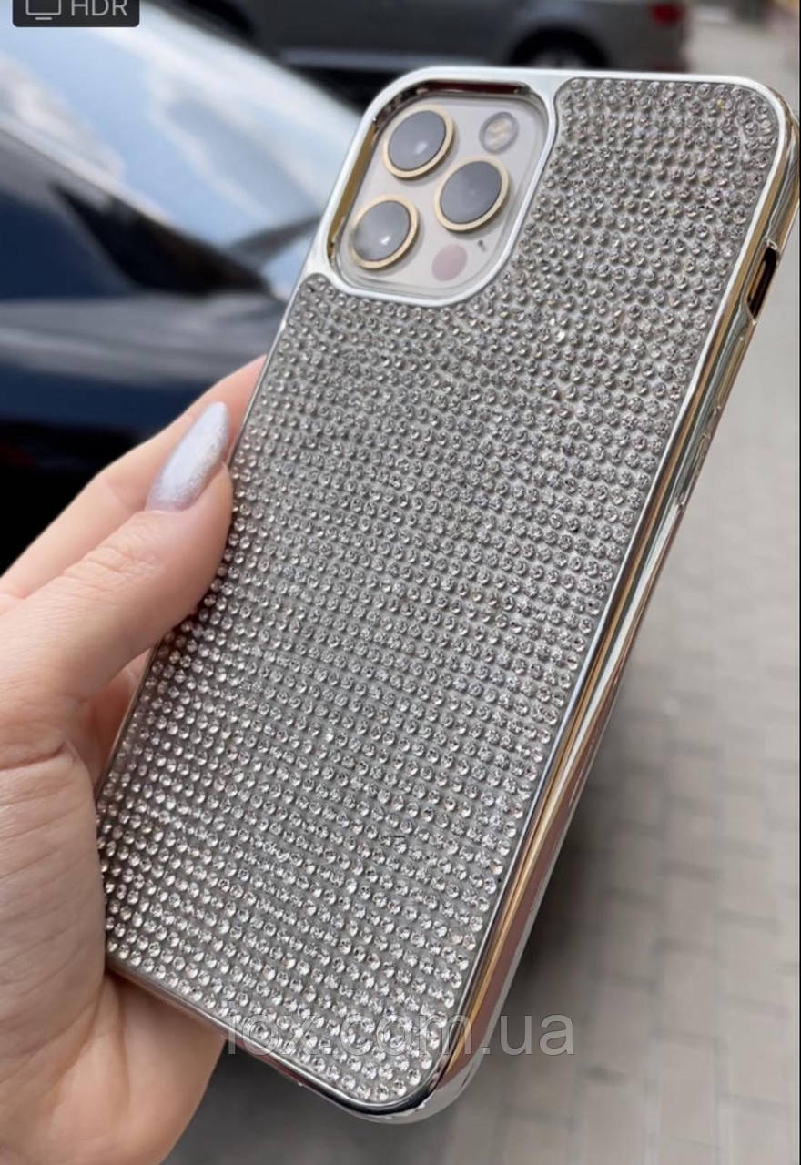 Срібний силіконовий чохол iphone 11pro max з камінням Сваровські