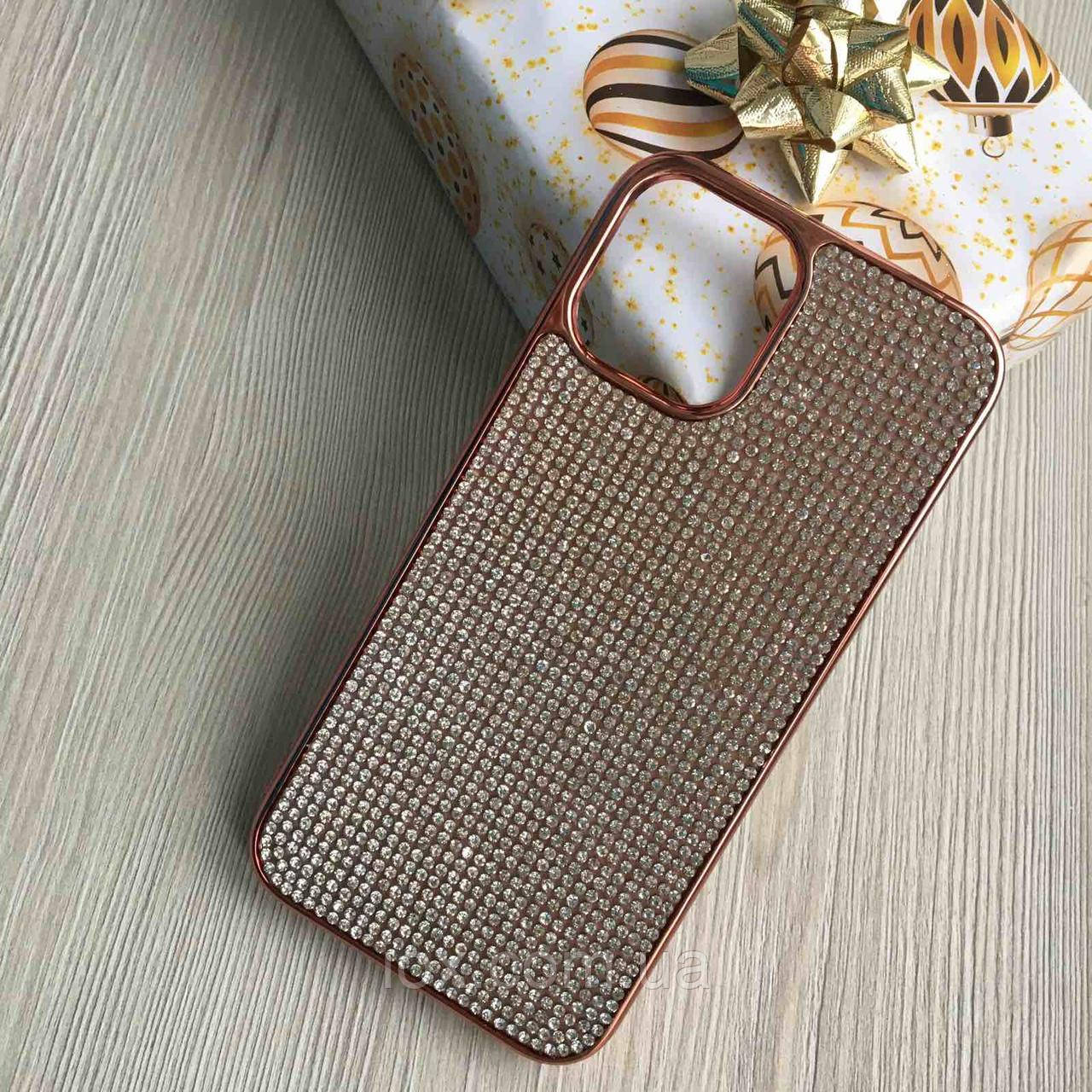 Рожевий силіконовий чохол для Iphone 12/12pro з камінням Сваровські