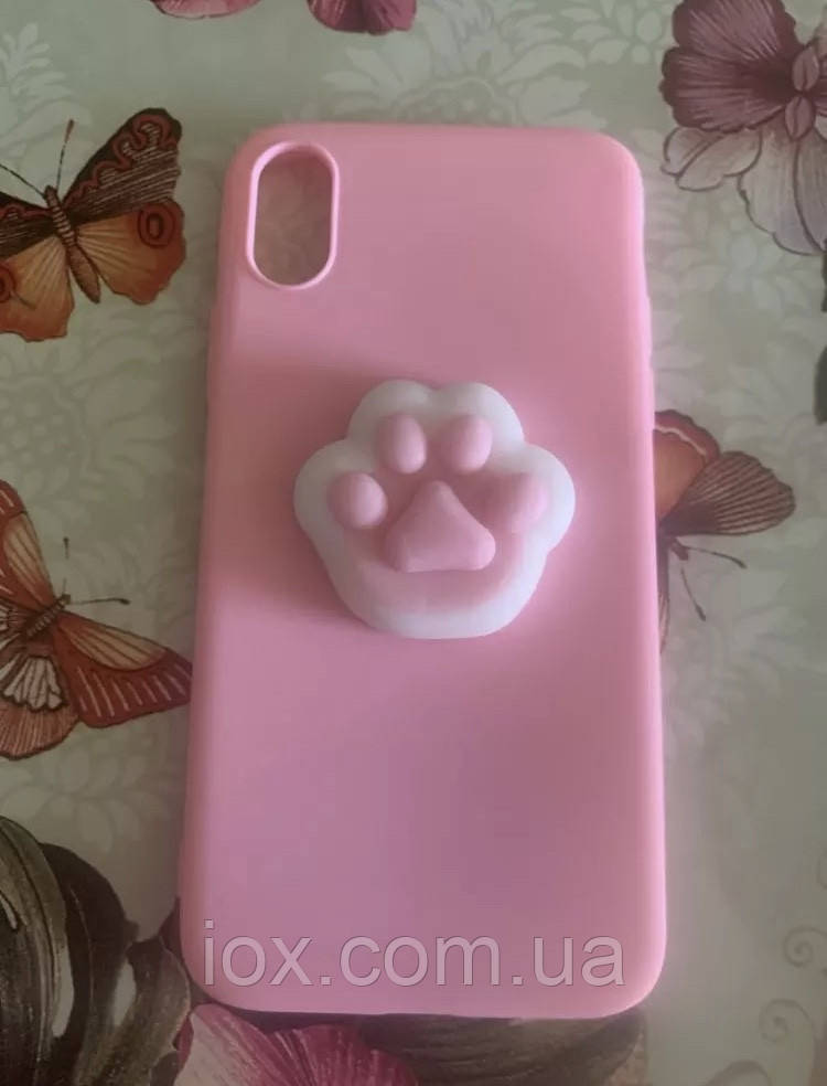 Силіконовий рожевий чохол анти стрес iPhone X/XS