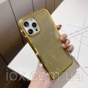 Силіконовий чохол з камінням Сваровські для Iphone 12/12pro золотий, фото 1