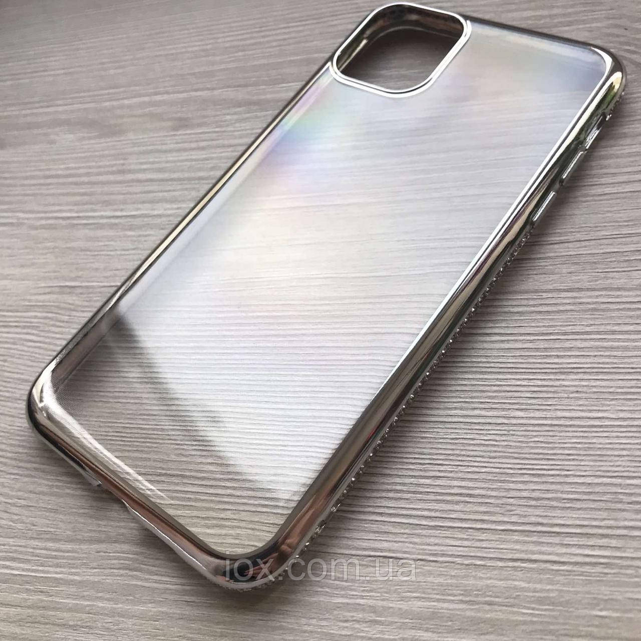 Силіконовий чохол із камінням Сваровскі для Iphone 11pro Max срібний