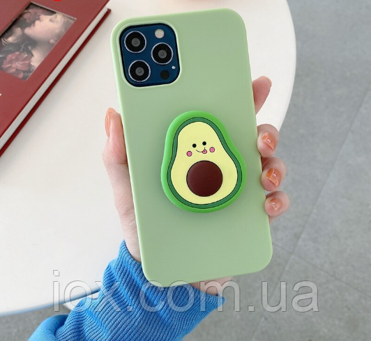 Силіконовий чохол для iphone 11 pro Max з попсокетом авокадо