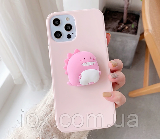 Силіконовий чохол для iphone 12 PRO MAX c попсокетом динозавриком
