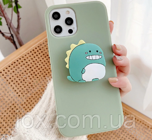Силіконовий чохол для iphone11 PRO MAX c попсокетом динозавриком