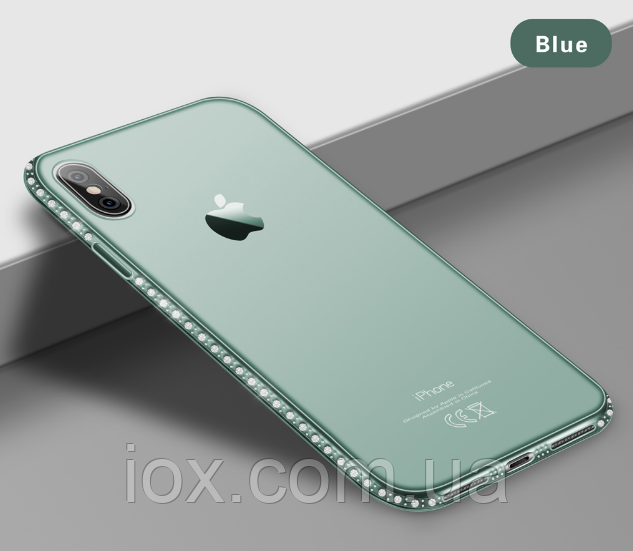 Силіконовий синій чохол з камінням Сваровські для Iphone Х XS 5.8 дюймів