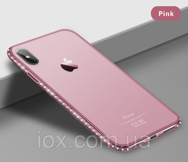 Силіконовий рожевий чохол з камінням Сваровські для Iphone Х XS 5.8 дюймів