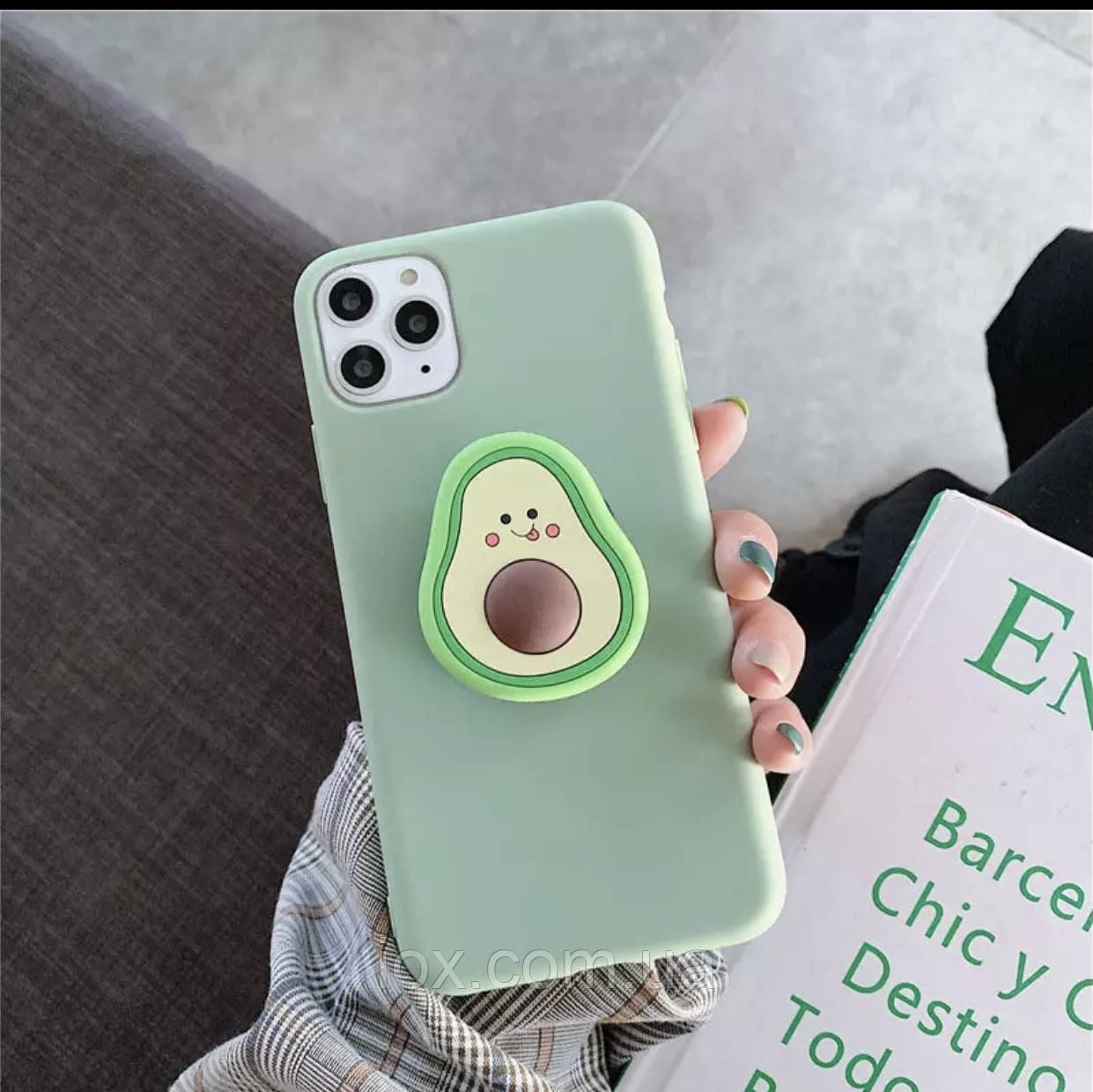 Силіконовий чохол для iphone 11 з попсокетом авокадо