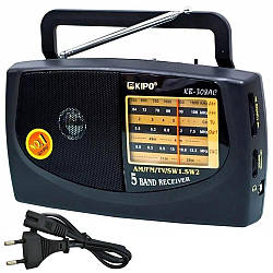 Компактний радіоприймач KB 308 (від мережі та батарейок) / Портативне FM радіо з виходом на навушники та ручкою